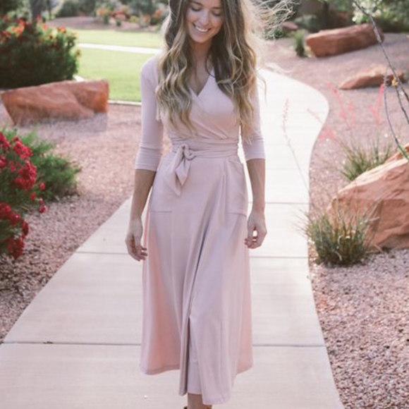blush pink wrap maxi dress